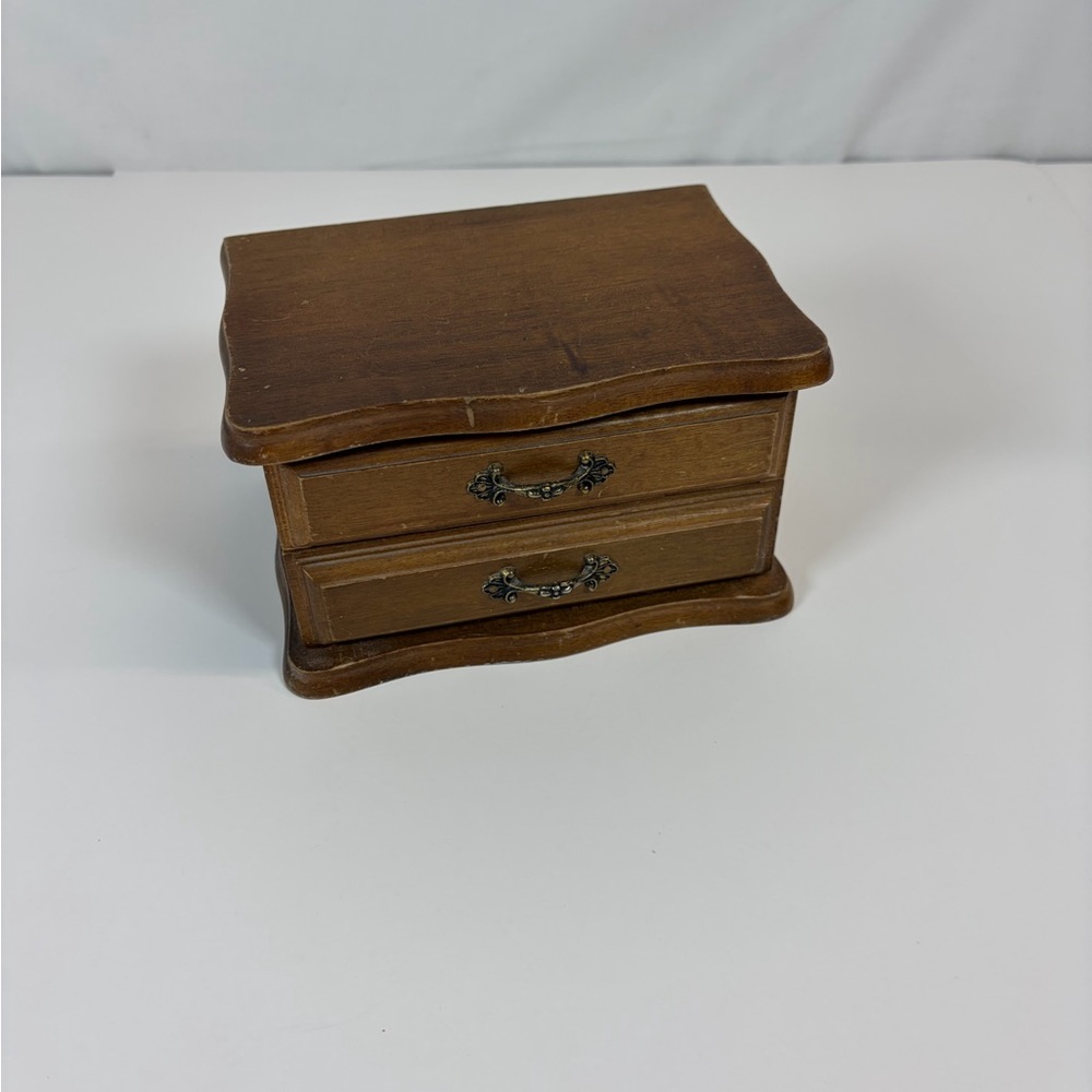 Vintage Wooden Jewelry Box with Mirror | 2 Drawer Organizer